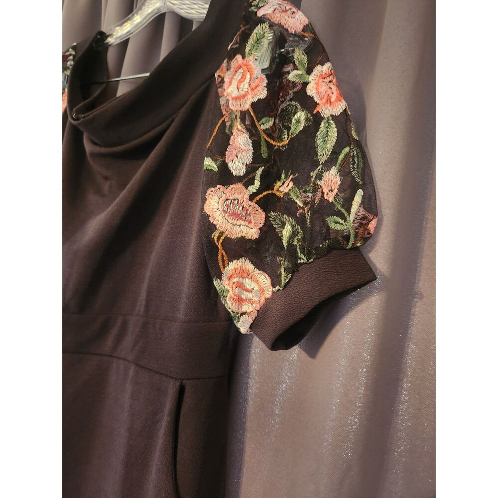 Zshujun Women's XL NWT Black Dress with Sheer Floral Lace Short Sleeves - Picture 3 of 7